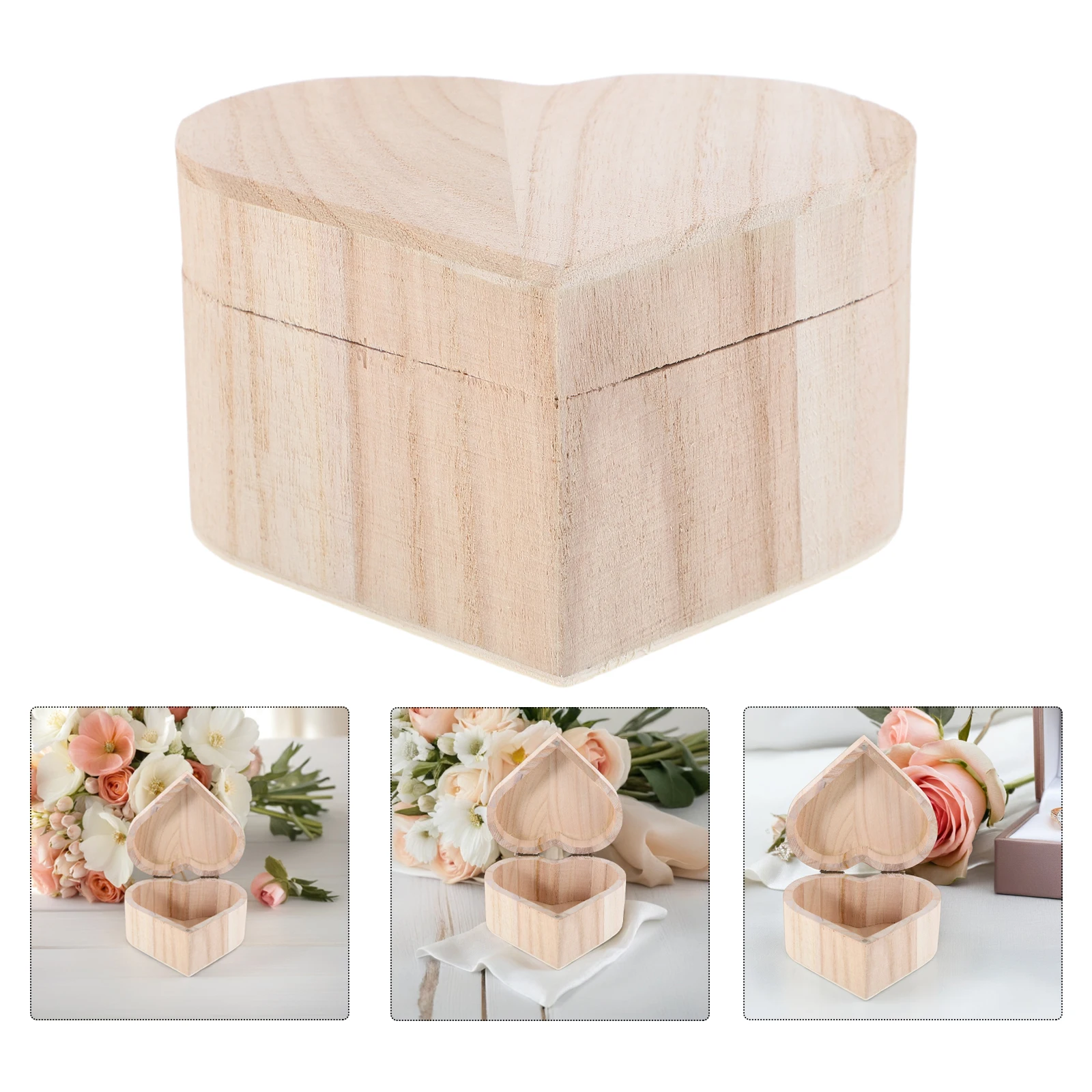 

Wooden Storage Box Heart Shaped Base Container Portable Unfinished Boxes Case Beige