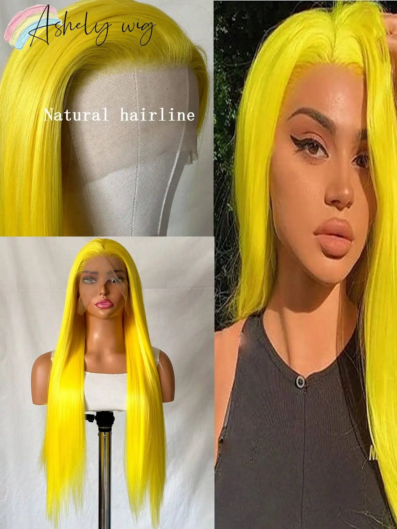 

13*4 Yellow Long Straight Synthetic Lace Front Wig Hairline Pre-Plucked Heat Resistant Fiber Wig Suitable For Fashionable Women