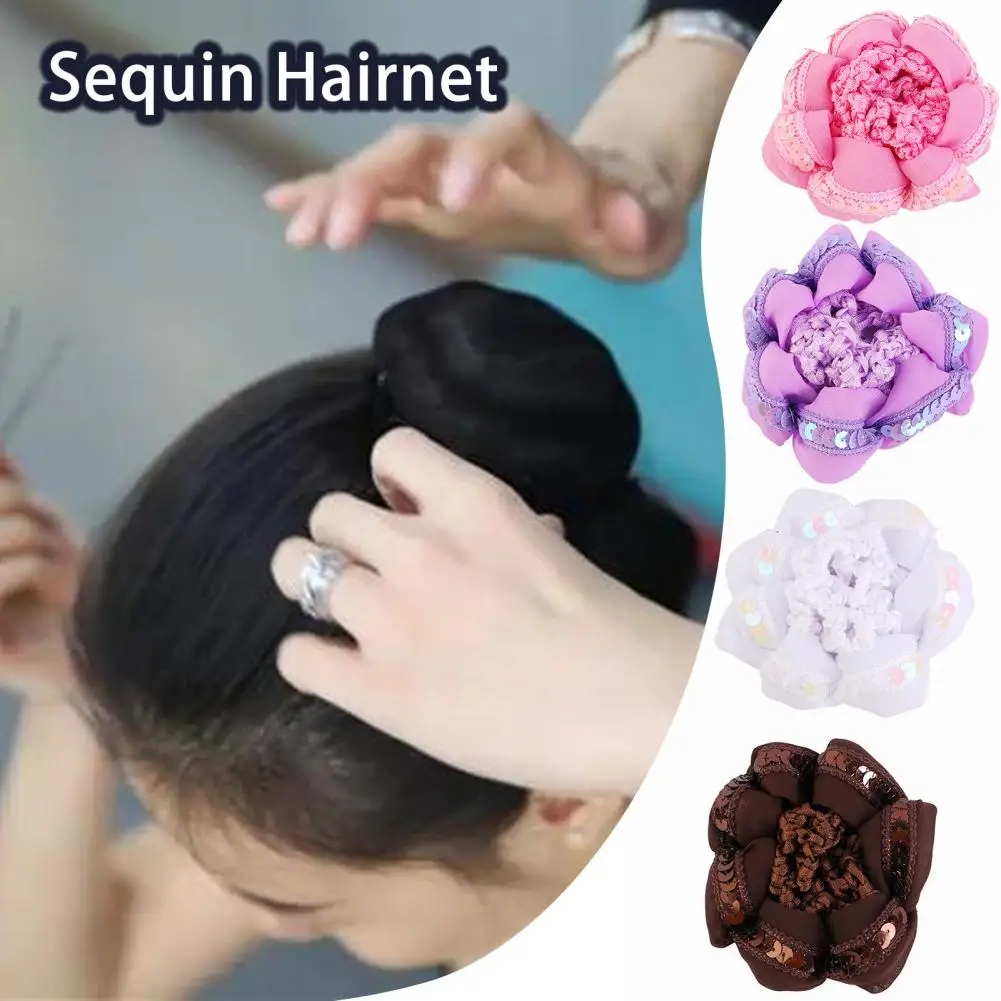 Women Hair Net Sequins Hollow Out High Elasticity Handmade Shiny Headwear Vintage Bud Hair Net Ballet Circlet Hair Accessories