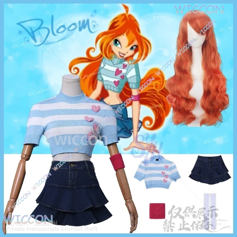 

Anime Win Clubb Cosplay Bloom Costume Jirai Kei Girls Retro Striped Knitted Heart Lovely Short Sleeve T-Shirt Mini Dress Cos