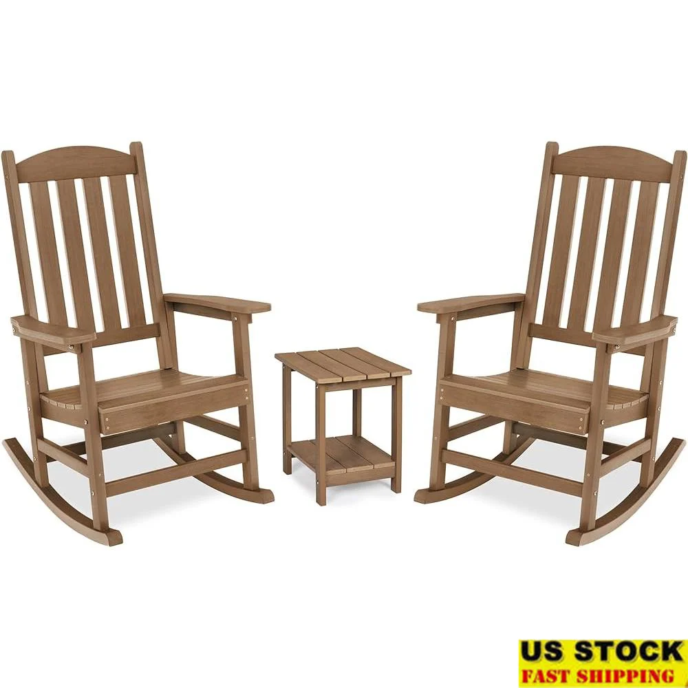 

Outdoor Rocking Chair Set of 3 Heavy Duty All Weather Resistant Durable Poly Chairs with Table Comfortable Anti-Rollover Design