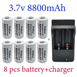 100% New original 16340 Battery CR123A 16340 Battery 8800mAh 3.7V Li-ion Rechargeable Battery+16340 Charger