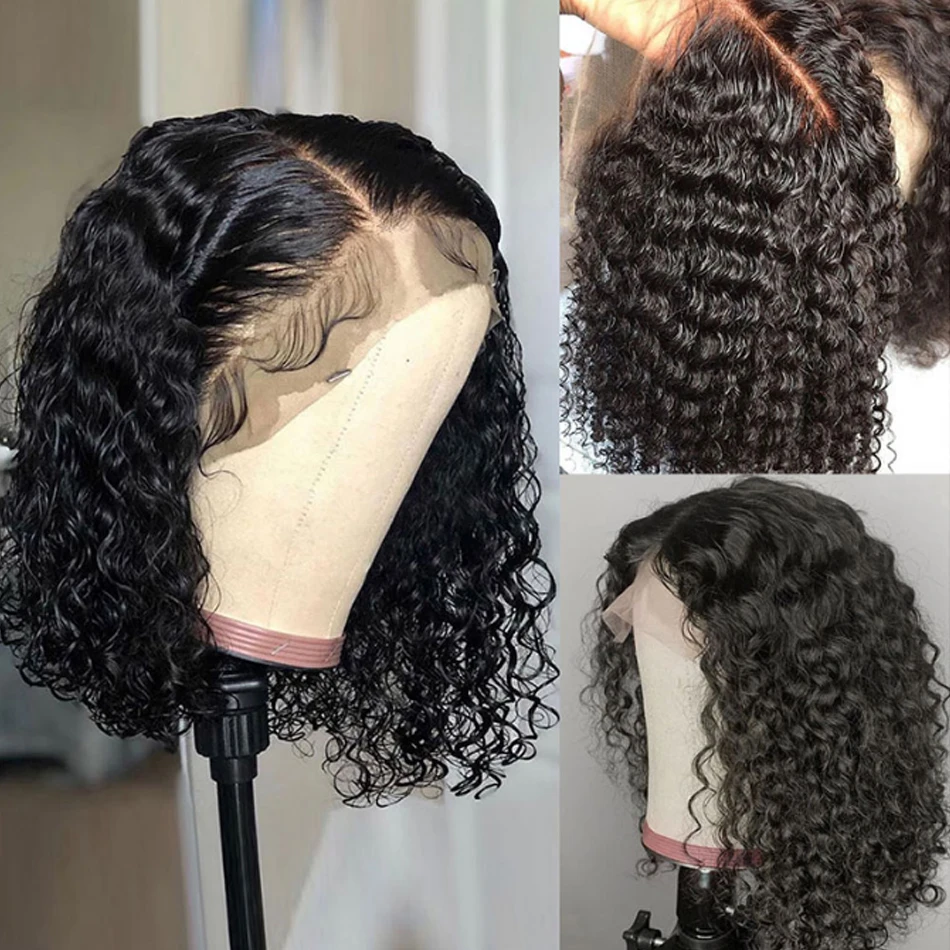 13X4 Short Bob Wig Kinky Curly Transparent Frontal Pre Plucked Cheap Remy 100% Human Hair Wig 8-16Inches Afro Jerry Curl Wig