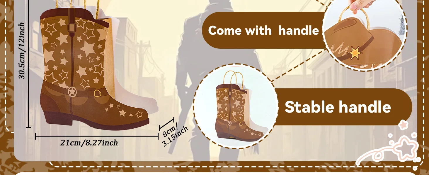 8-48 Stück Cowboy-Stiefel Papiertüten Cowgirl-Stiefel Geschenktüten für Western-Party, Rodeo-Party-Zubehör, Geburtstagsdekoration, Babyparty – Detail 4