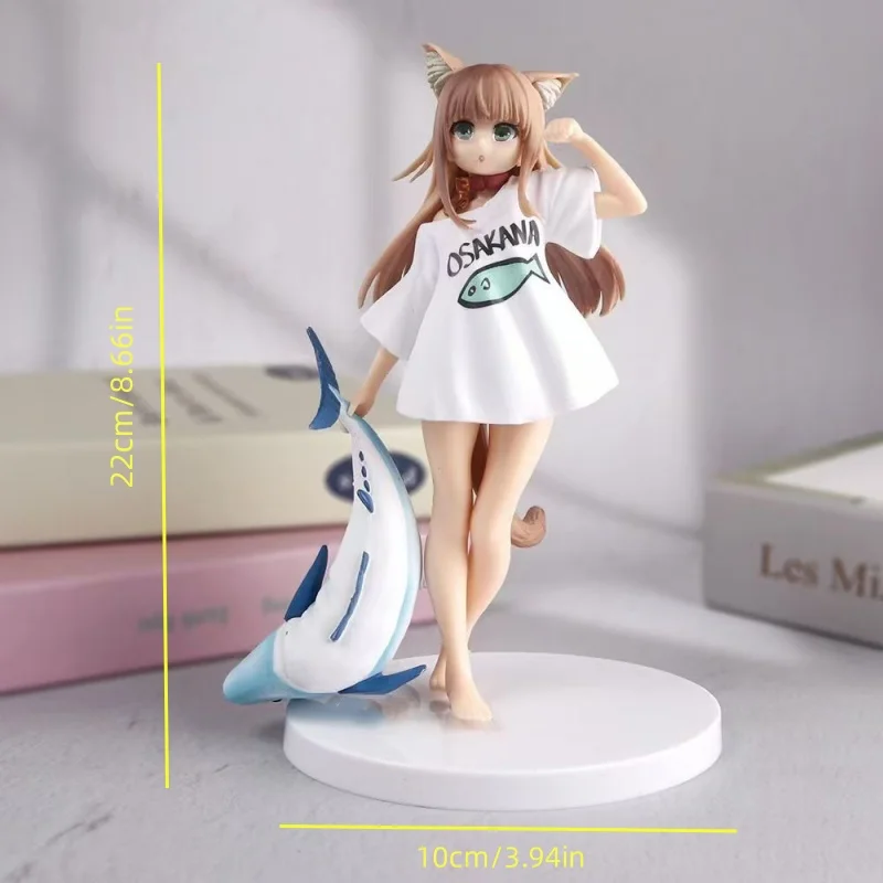 

Мой кот — милая девушка, аниме-фигурки, стоячие кошачьи ушки, девушка, держит рыбу, кавайные фигурки, милая модель куклы, подарки, игрушки