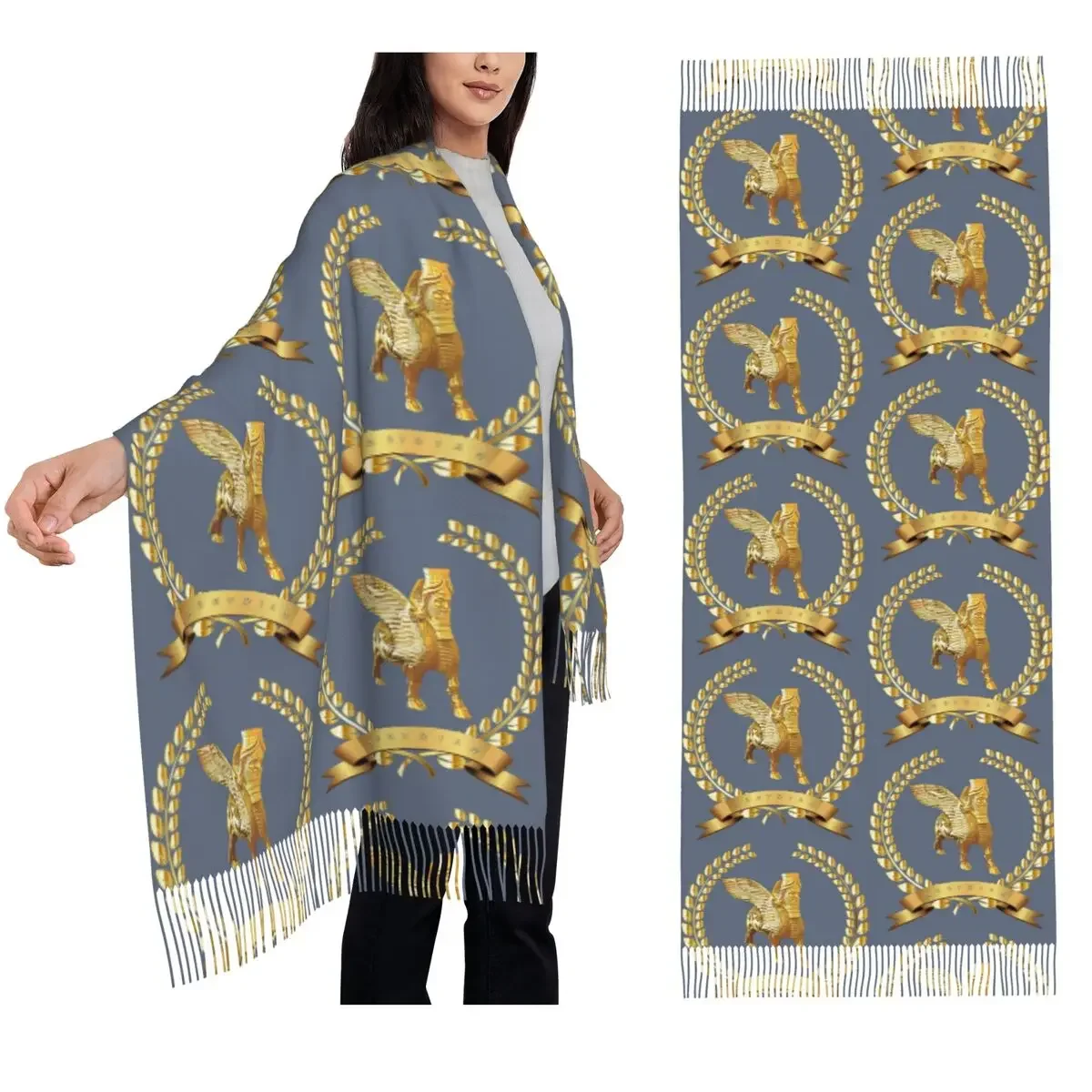 

Luxury Assyrian Suryoyo Flag Scarf Tassel Scarves for Women Soft Warm Shawls and Wraps Large Fall Winter Shawl Wrap