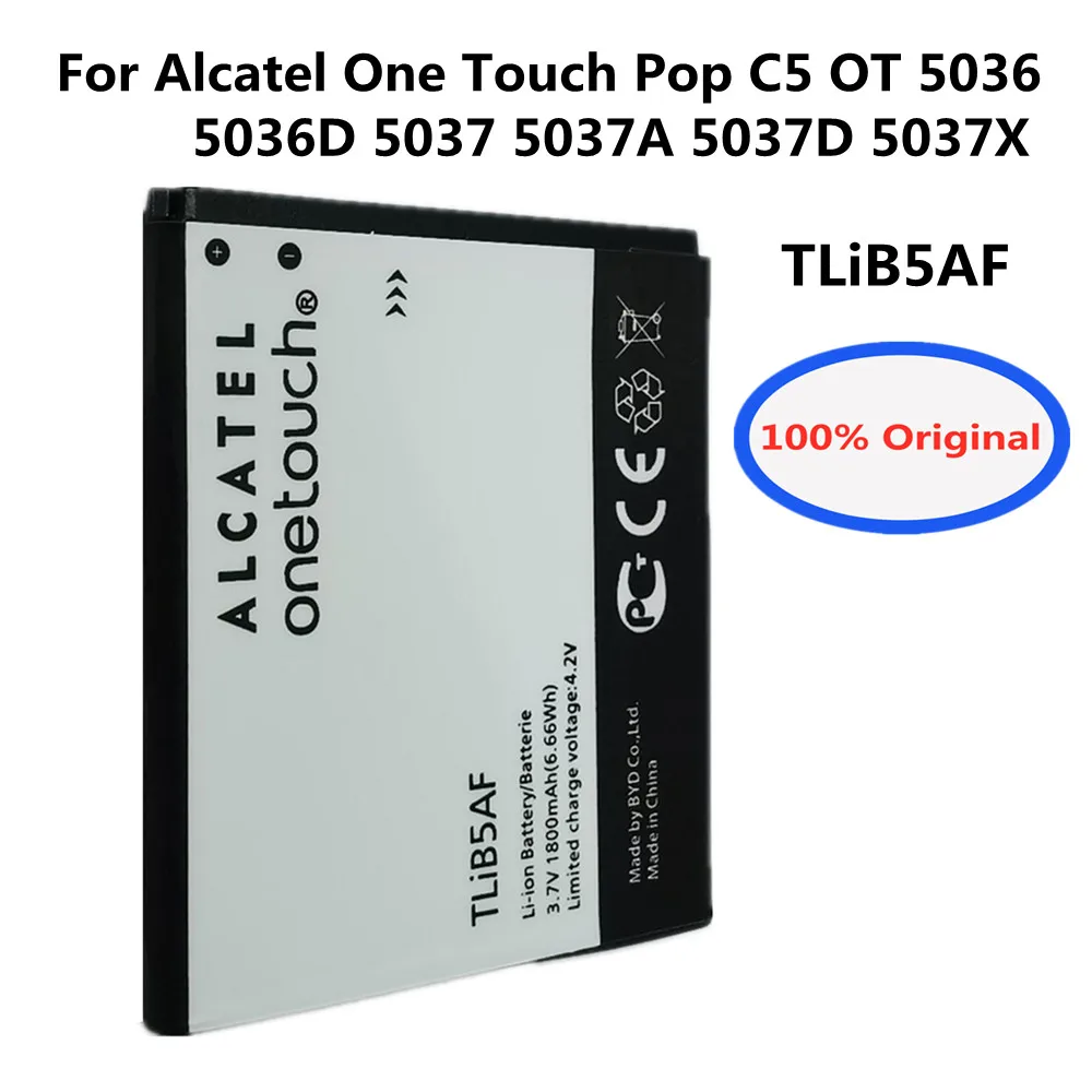 100% Original TLiB5AF 1800mA Cell Phone Battery For Alcatel One Touch Pop C5 OT 5036 5036D 5037 5037D Replacement Li-ion Battery