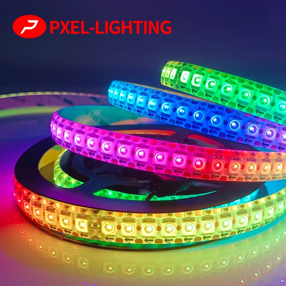 DC5V WS2812B สามารถระบุที่อยู่ได้5050พิกเซล RGB WS2812แถบไฟ LED พิกเซลอัจฉริยะไฟ LED สีขาวสีดำกันน้ำ IP30/65/67