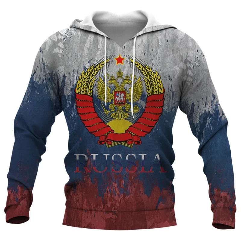 Vintage Russia Hoodie For Men Hooded Sweatshirts Russian Flag Print Hoodies Tops Oversized Harajuku Pullovers Casual Streetwear