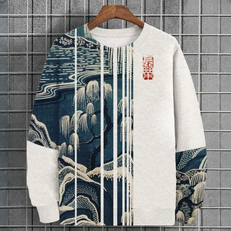 3D Printed Ukiyoe Men's Sweatshirt Autumn Oversized Hoodie Men's Long Sleeve T-shirt Top Loose Casual Oversized Men's Clothing