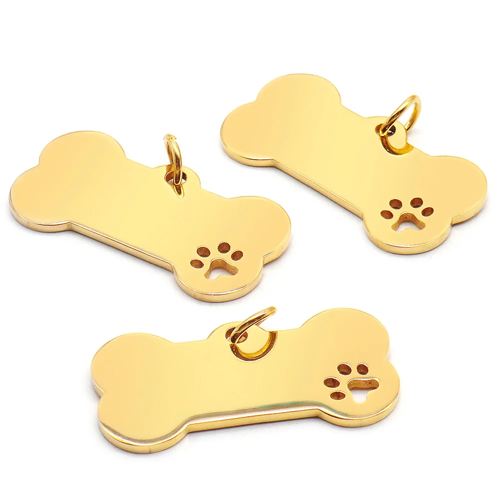 100PCS Stainless Steel Bone Pet ID Tag Pet Cat Dog Paw Collar Accessories Decoration  Engraving CollarsDog Multi-Function Plate