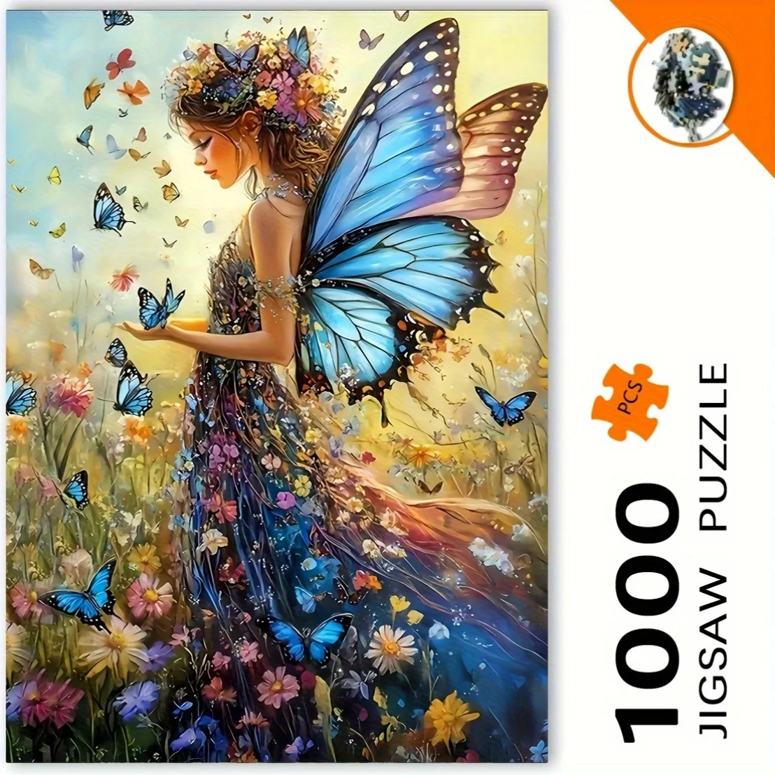A 1000pcs Puzzle Featuring a Charming Butterfly Fairy with Floral Wings, Vibrant Mixed Colors, Perfect for Adults, Unframed Pa