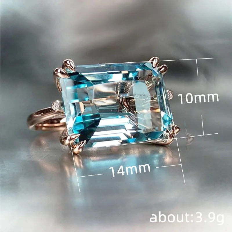 Luxury Fashion Aquamarine Sapphire Natural Stone Rings for Women Horizontal Rectangular Ring Wedding Wedding Party Jewelry Gift