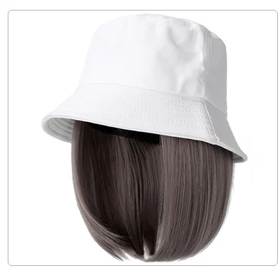 Hair Extensions Fashion Detachable Wig Hat Set Short Straight Bobo Synthetic Wigs Baseball Bucket Cap For Women