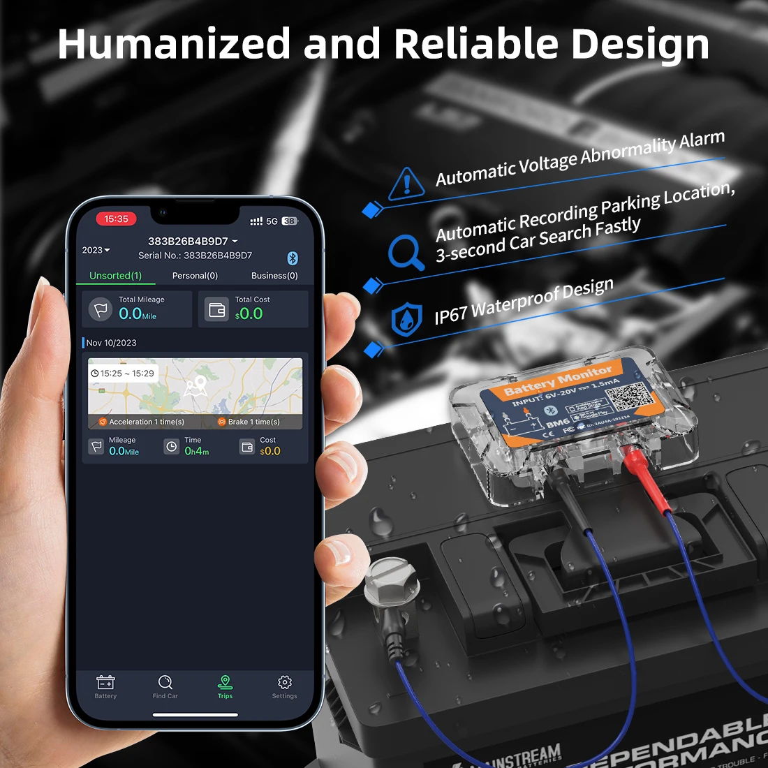 QUICKLYNKS BM6 Wireless Bluetooth Battery Monitor 12V Car Battery Health Monitoring Battery Tester per moto Truck Car