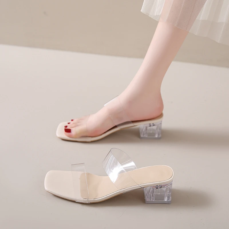 Summer Women Pumps Sandals PVC Jelly Slippers Open Toe High Heels Women Transparent Perspex Slippers Shoes Heel Clear Sandals