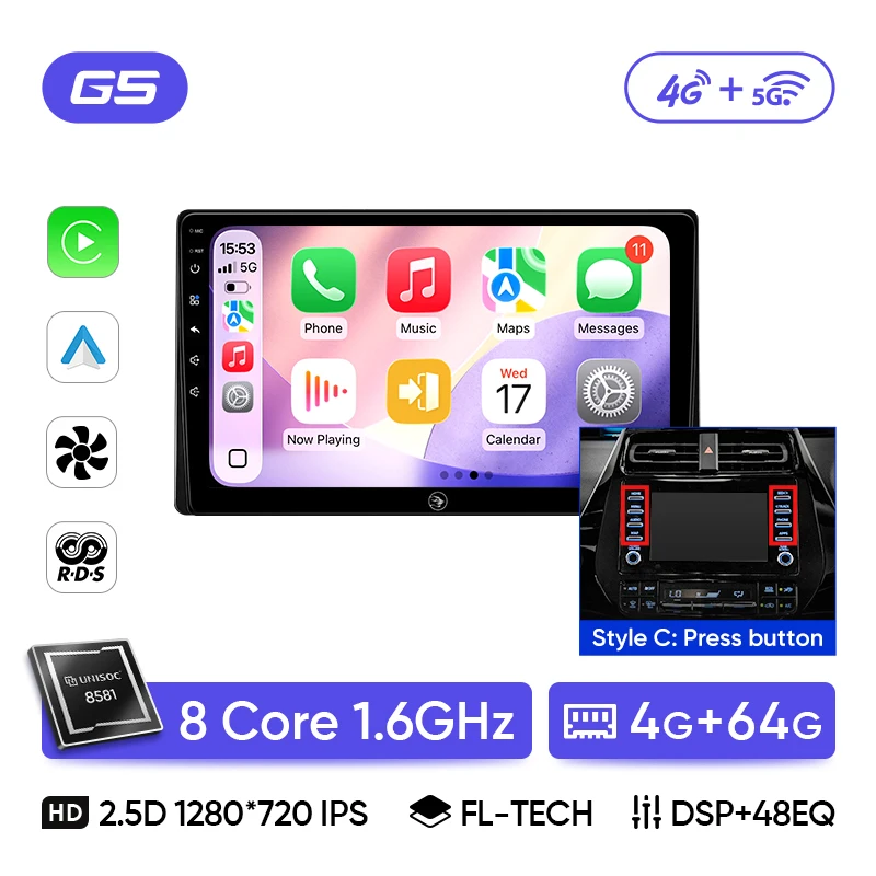 Ainavi プリウス XW50 2015-2020 9インチ CarPlay Android Auto 4G