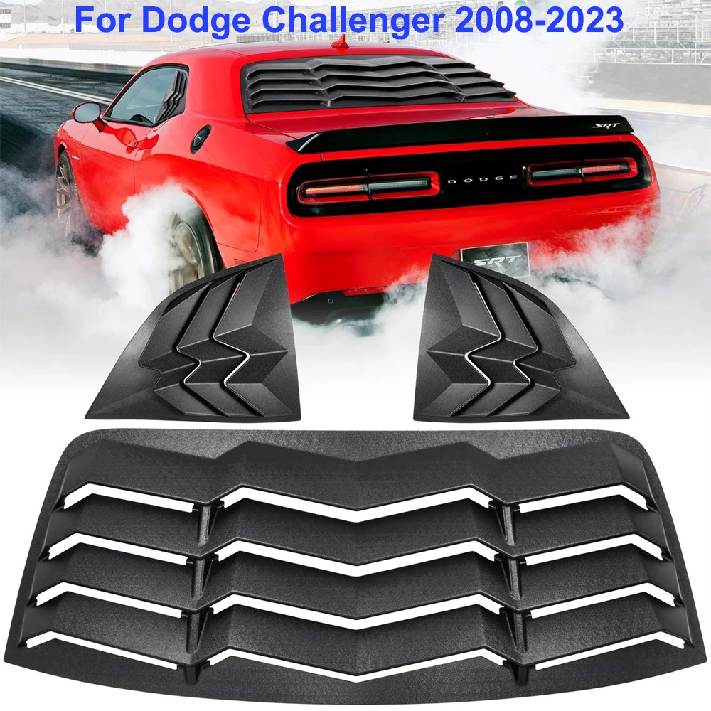 Rear+Side Window Louvers for Dodge Challenger 2008-2023 Windshield Sun Shade Cover Vent GT Lambo Style Custom ABS Matte Style