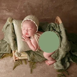 Baby Photo Props Newborn Photography Wrap Knitted Hat Wool Blanket Accessories Studio Oil Painting Style Green Plant Shoot Prop