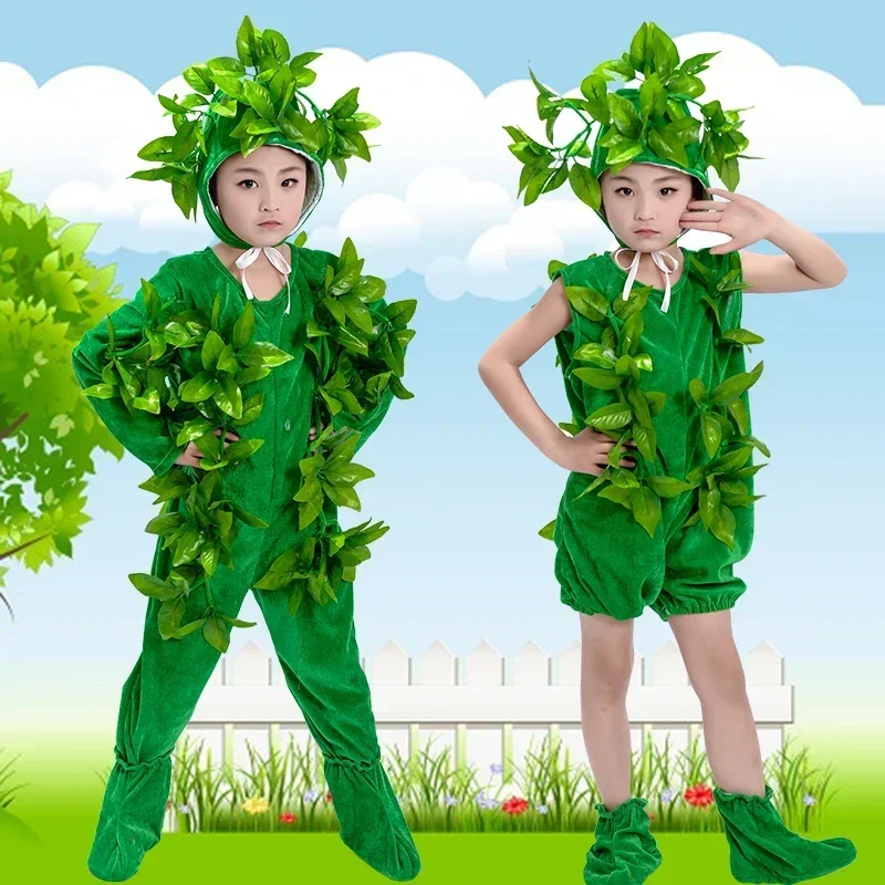 Roupas de performance Green Trees para crianças Traje de Halloween para crianças Plantas Cosplay Árvore de Natal Roupa de festa