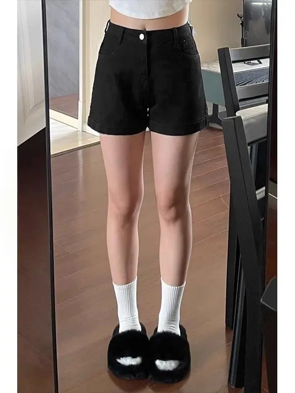 

High Waist A-Line Thin Denim Shorts Women's Summer New Style Slimming Elastic Pear Shape Hot Pants Cotton Stretch Denim Skinnies