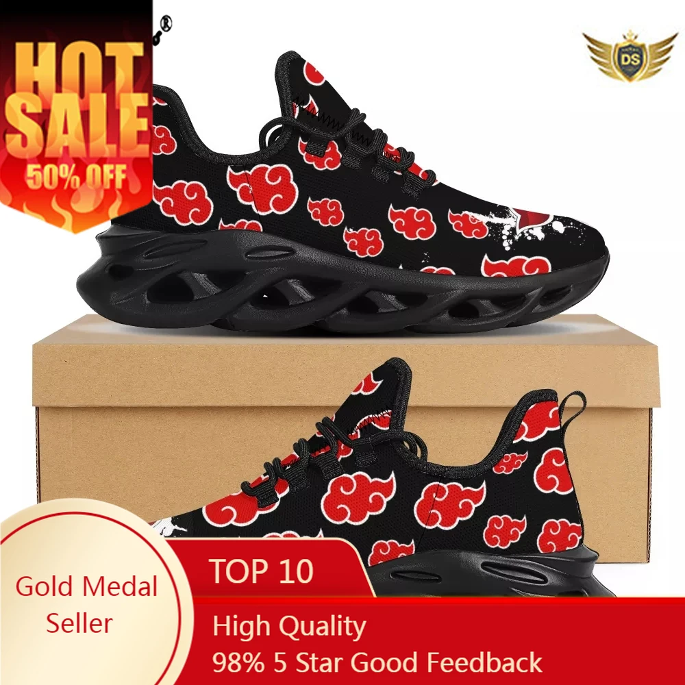 Black Red Design Summer Men Kintting Shoes Akatsuki Japanese Anime Flats Casual Sneakers Lace-up Breathable Zapatos