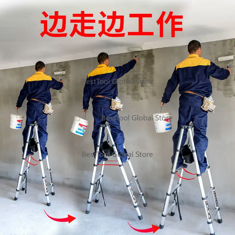 Walking Herringbone Ladder Multifunctional Folding Stepladder Household Retractable Extra Thick Aluminum Alloy Double Ladders