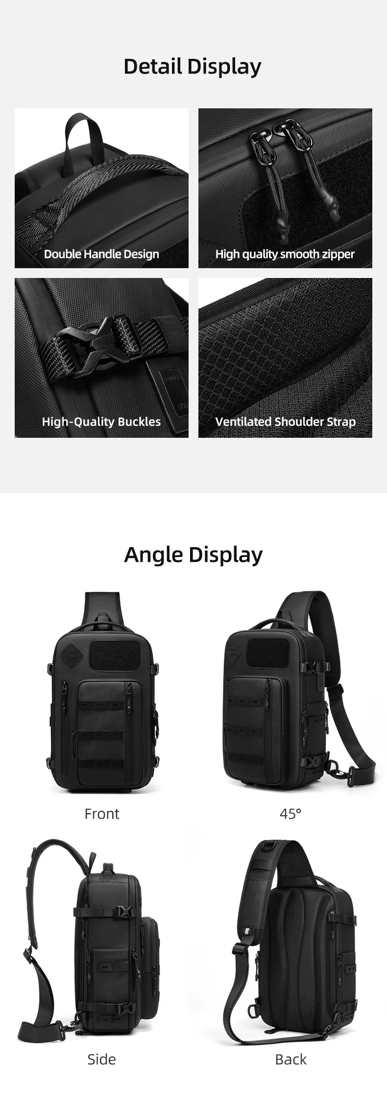 Cross Shoulder Bag Man Chest Bag Waterproof Tactical Waist Messenger Bag Zipper Fashion Outdoor