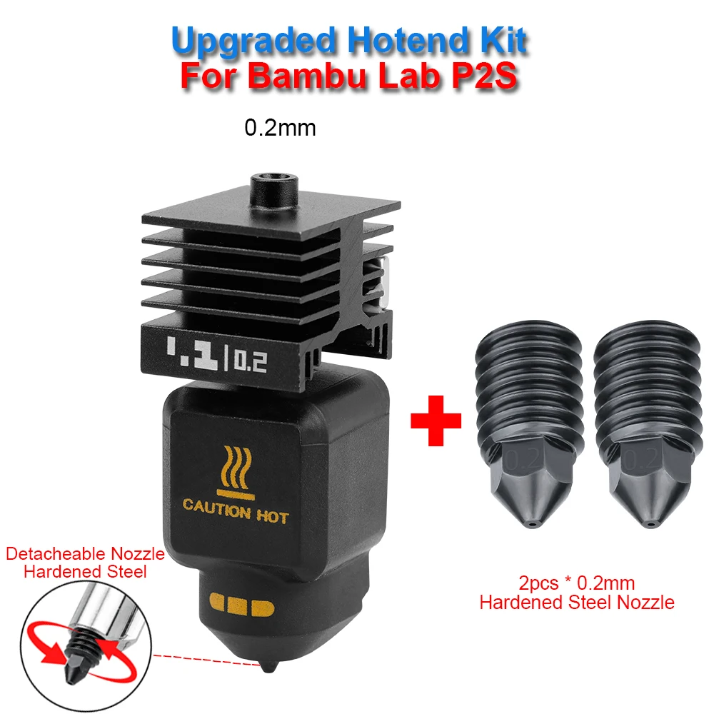 Verbessertes Hotend-Kit für Bambu Lab P2S 0,2/0,4/0,6/0,8 mm abnehmbare Düse Hot End für Bambulab P2S 3D-Drucker Ersatzteil