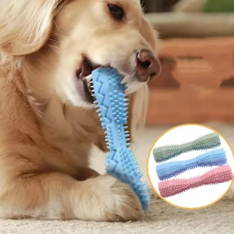 Durable Dog Chew Toy Stick - Soft Rubber Toothbrush with Tooth Cleaning Points And Massage for Pet Oral Care Molar Chew Toy