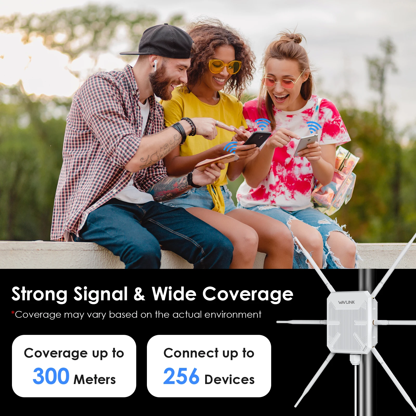 WAVLINK High Power WiFi6 Long Range Outdoor Access Point Dual Band 2.4G+5G WiFi Mesh Extender Booster with PoE IP67 Weatherproof