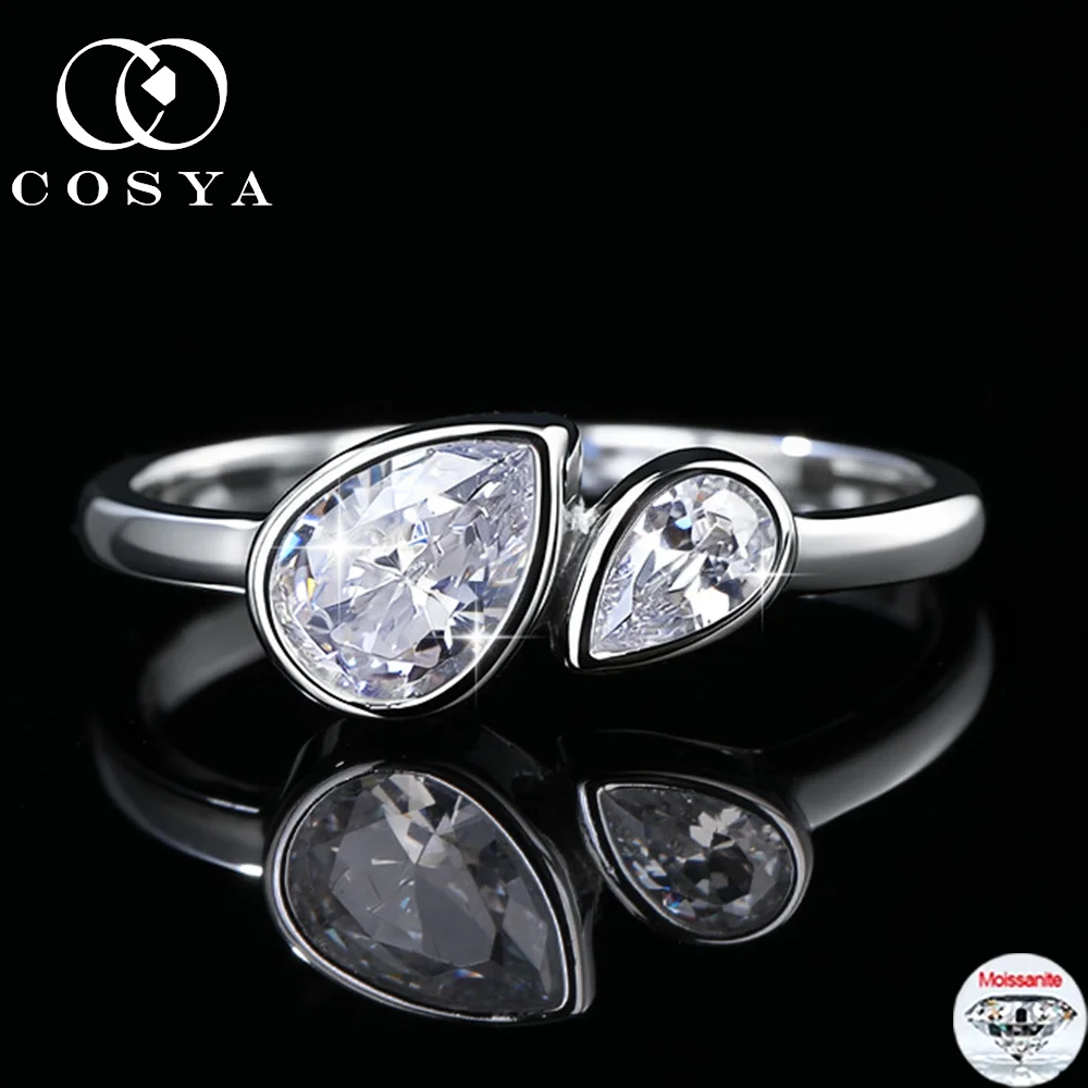 

COSYA 1,35 карата с муассанитом грушевидной огранки и 2 камнями для женщин, набор стерлингового серебра S925, ободок D, цвет, лабораторный бриллиант, ювелирные изделия для свадебной вечеринки