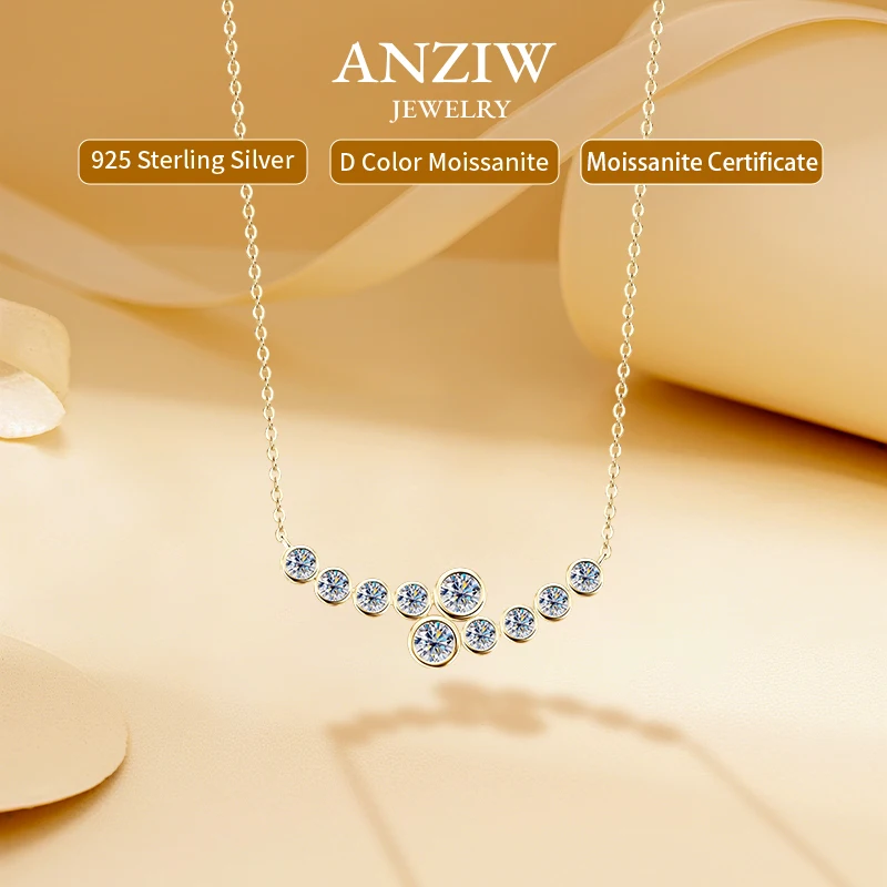 

Anziw 4 мм и 3 мм пузырь муассанит изогнутый кулон ожерелье для женщин 925 серебряный воротник французские уникальные ювелирные изделия 2025 подарок на годовщину