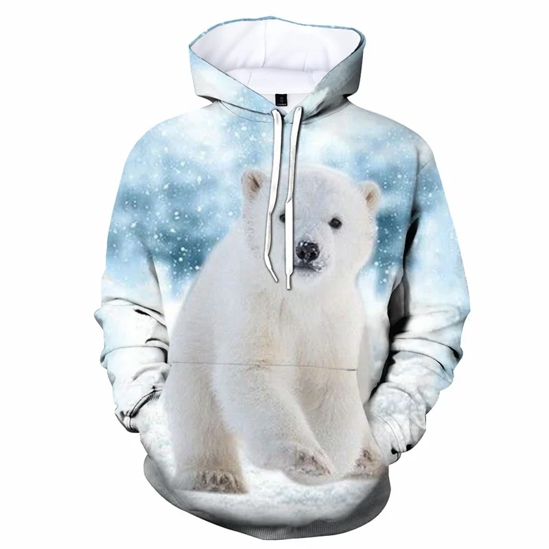 Cute Polar Bear Hoodies Spring Fashion 3D Print Animal Men Hoodie Street Personality Loose Top Oversized Autumn Coat Sweatshirt