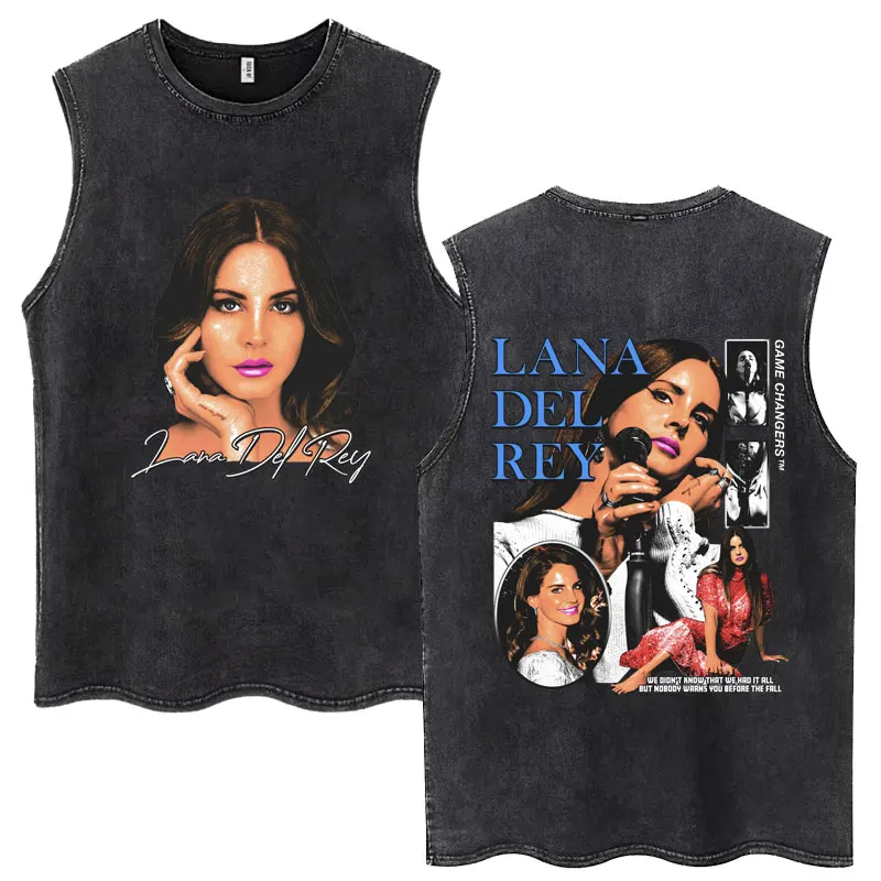 Lana Del Rey Graphic Print Wash Tank Tops Vintage Style Men Women T-shirt Hip Hop Cotton Oversized Sleeveless T Shirt Streetwear