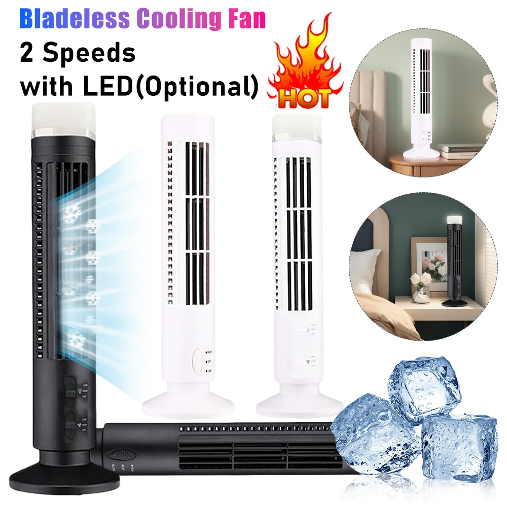 LED Tower Fan Bladeless Cooling Fan 2 Gear Speed No Leaf Portable Stand Up Tower Fan for Living Room Bedroom