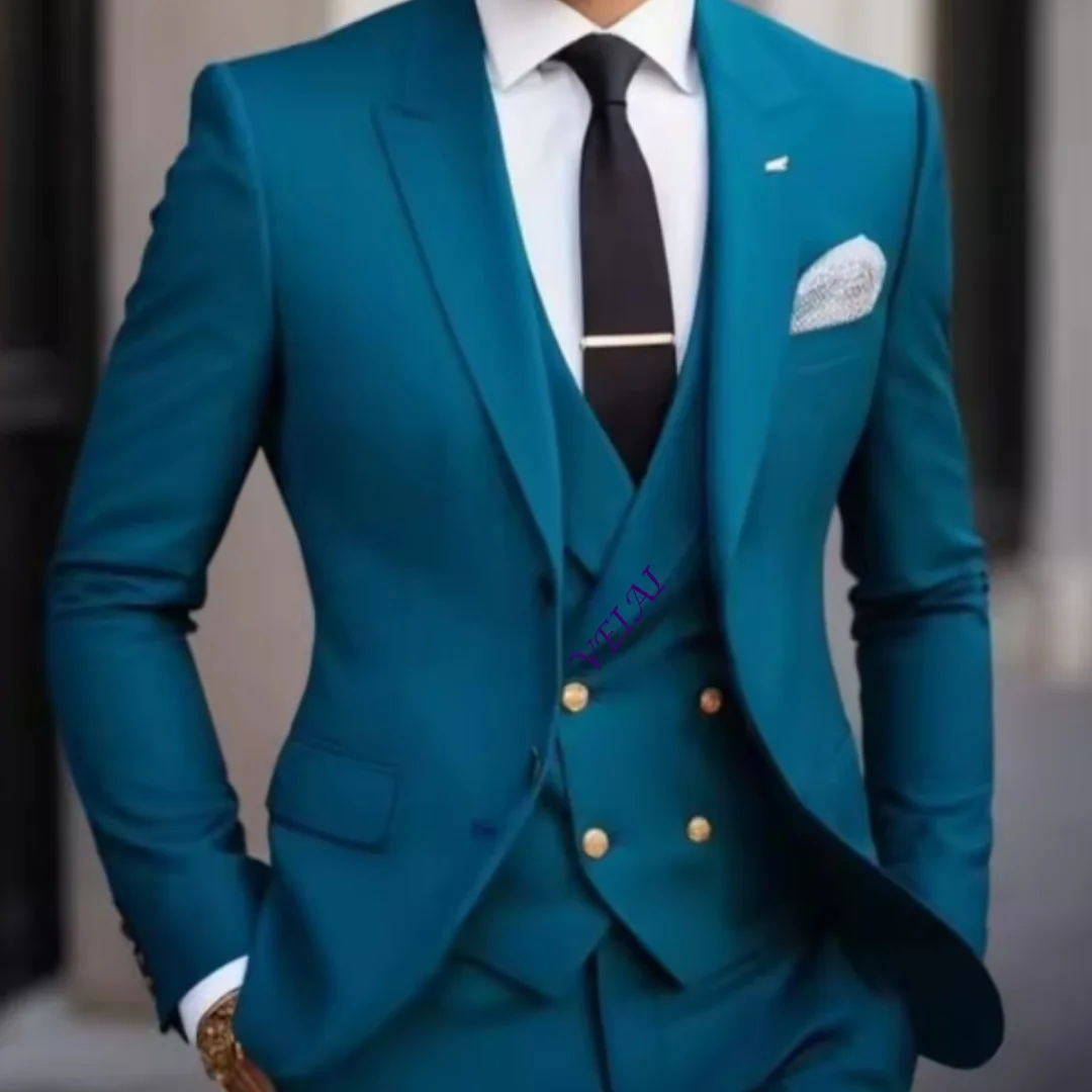 Teal Blue Men’s 3-Piece Suit Slim Fit Wedding Tuxedo