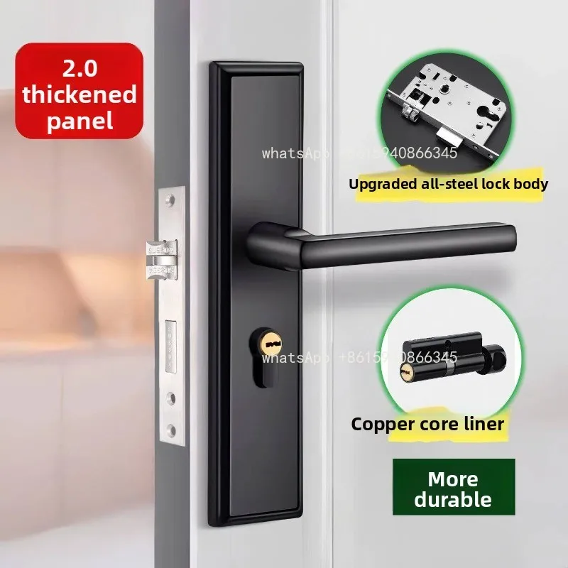 Black Interior Door Lock Set, Magnetic Keyless Bedroom Door Handle Lock, Quiet Privacy Wooden Door Lock