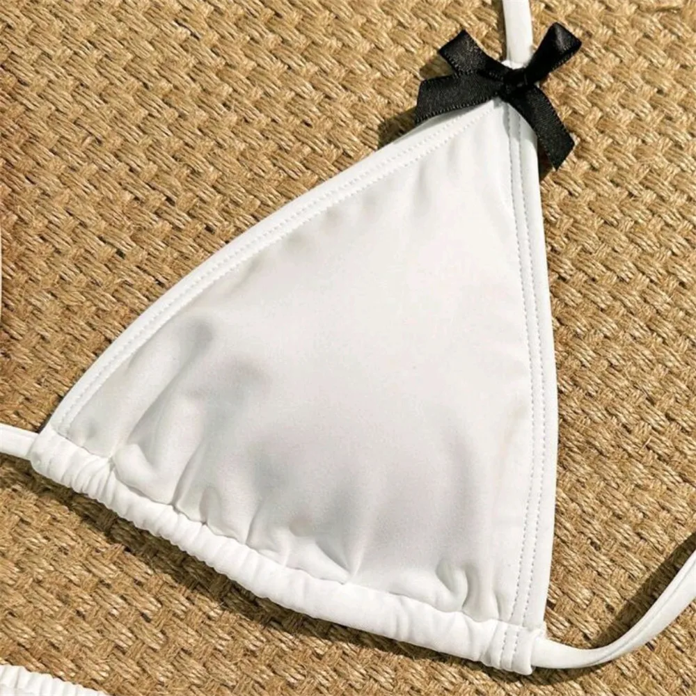 Sexy Bow White String Halter Triangle Micro Bikini Thong Swimsuit Women Mini Swimwear Strój kąpielowy Bikini Set 2024 Mujer Bather