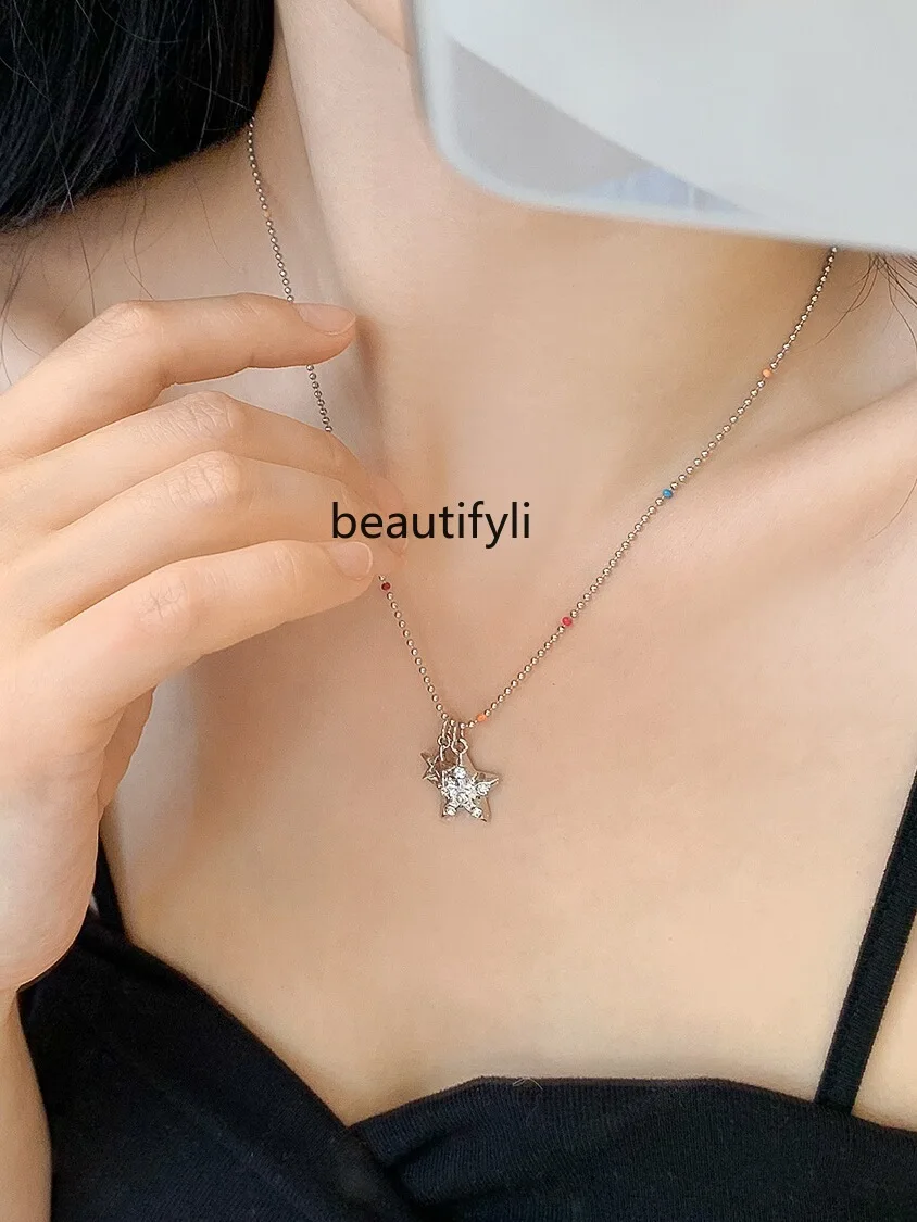 

Candy Five-Pointed Star Pendant Hollow Stars Necklace Hot Girl Sweet Cool Style Clavicle Chain