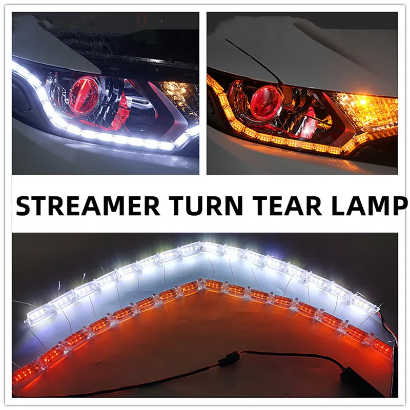 

2pcs DRL 15 LED Flexible Flowing Waterproof Strips Light DRL Daytime Running Light Turn Signal angel eye White Amber Headlight