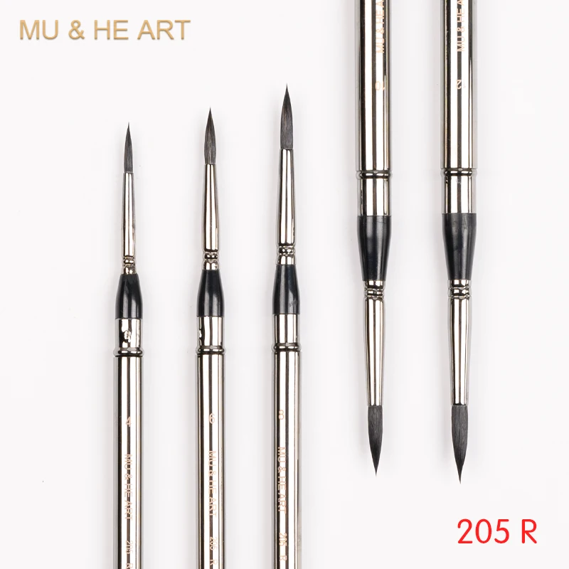 Travel Mini Pen Squirrel Hair Mixed Artist Watercolor Painting Brush Tool Gun Plated Brass Cap Round Head 205R MU HE ART