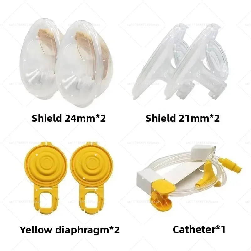 Hands-Free Breast Pump Accessories Set, Milk Cup, Yellow Membrane, Flange Cover, Catheter Replacement Parts