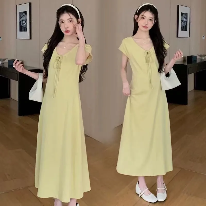

2025 New Arrival Fashion Pregnant Women's Long Dress Maternity Short Sleeve Breathable Dress Pregnant Women's Simple Dress LI115