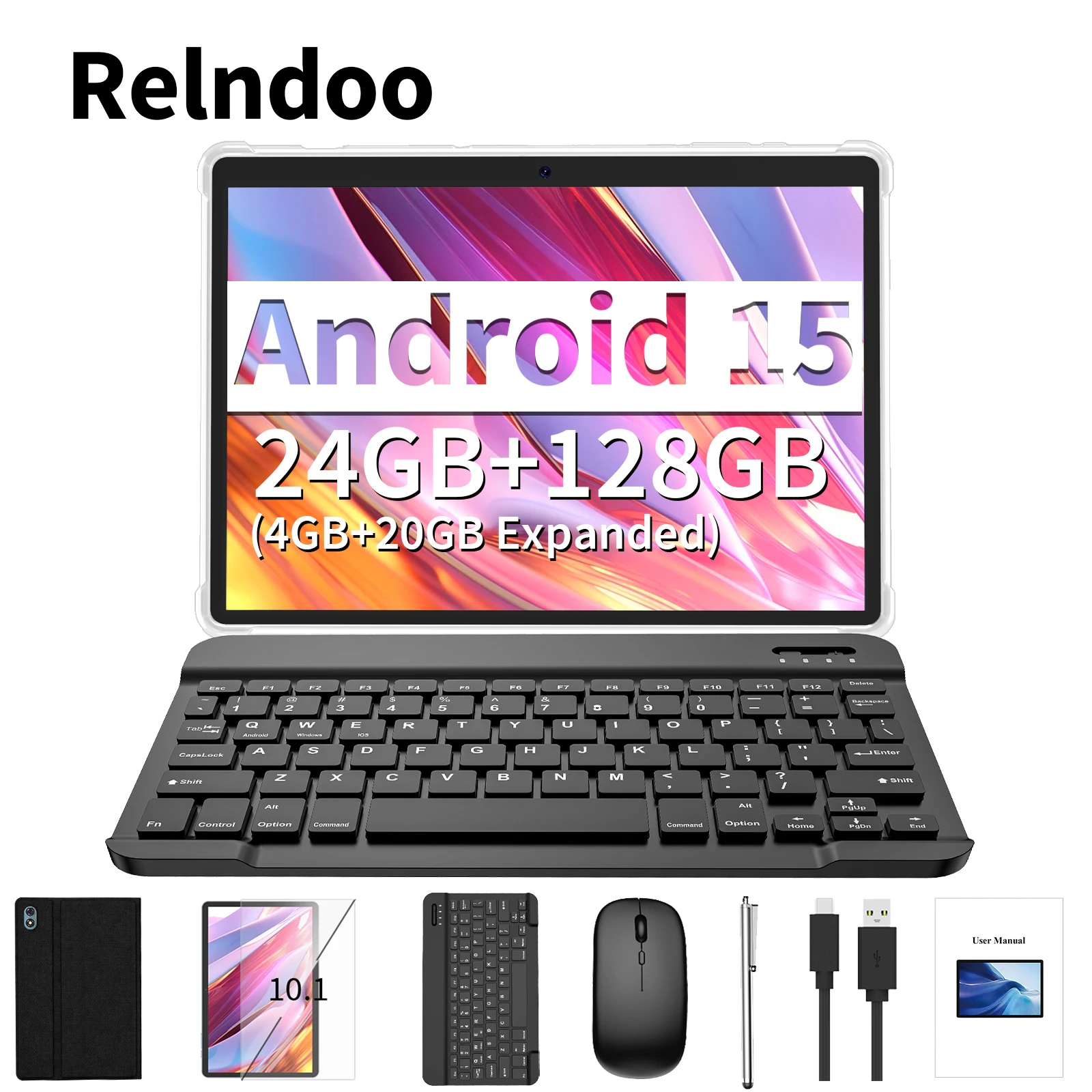 

Relndoo 2025 New Android 15 Tablet, 24GB(4+20GB Expanded) RAM+128GB ROM, 10.1-Inch IPS HD Screen, WiFi, T606 Processor, Type C