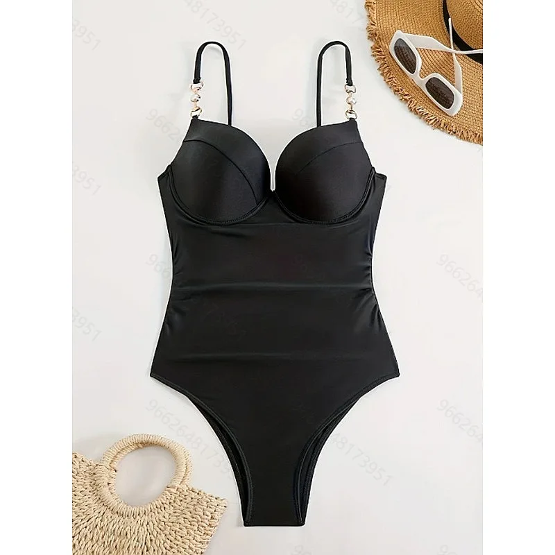 

2026 New Solid Ruffled One Piece Swimsuit Women Sexy Halter Bikini Beachwear
