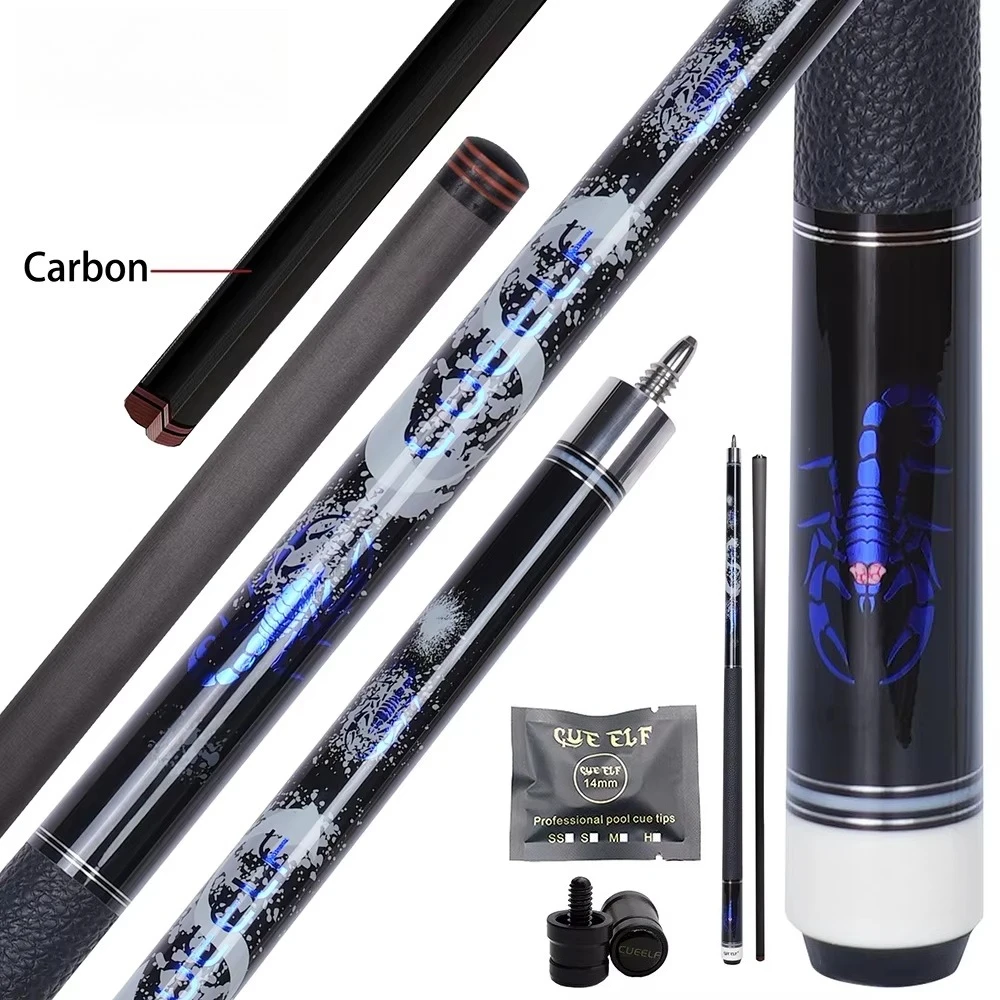 

12.5mm Tip Size Real Leather Warp Billiard Pool Cue Carbon Fiber Shaft Attach Cue Extention