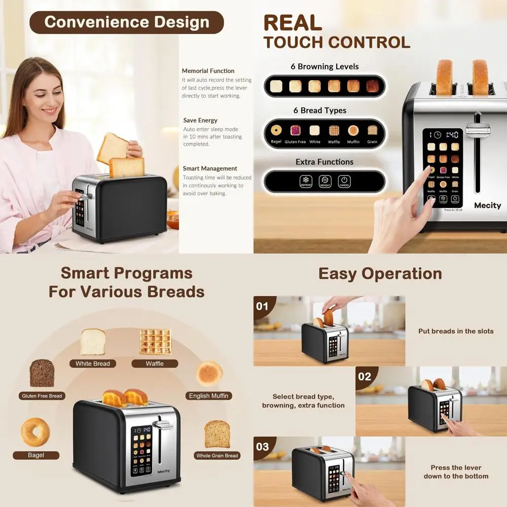 

Тостер Matt Black 120V 825W с 1,5 слотами для багелей, маффинов, вафель и безглютеновых хлебов - функции разморозки, подогрева, таймер