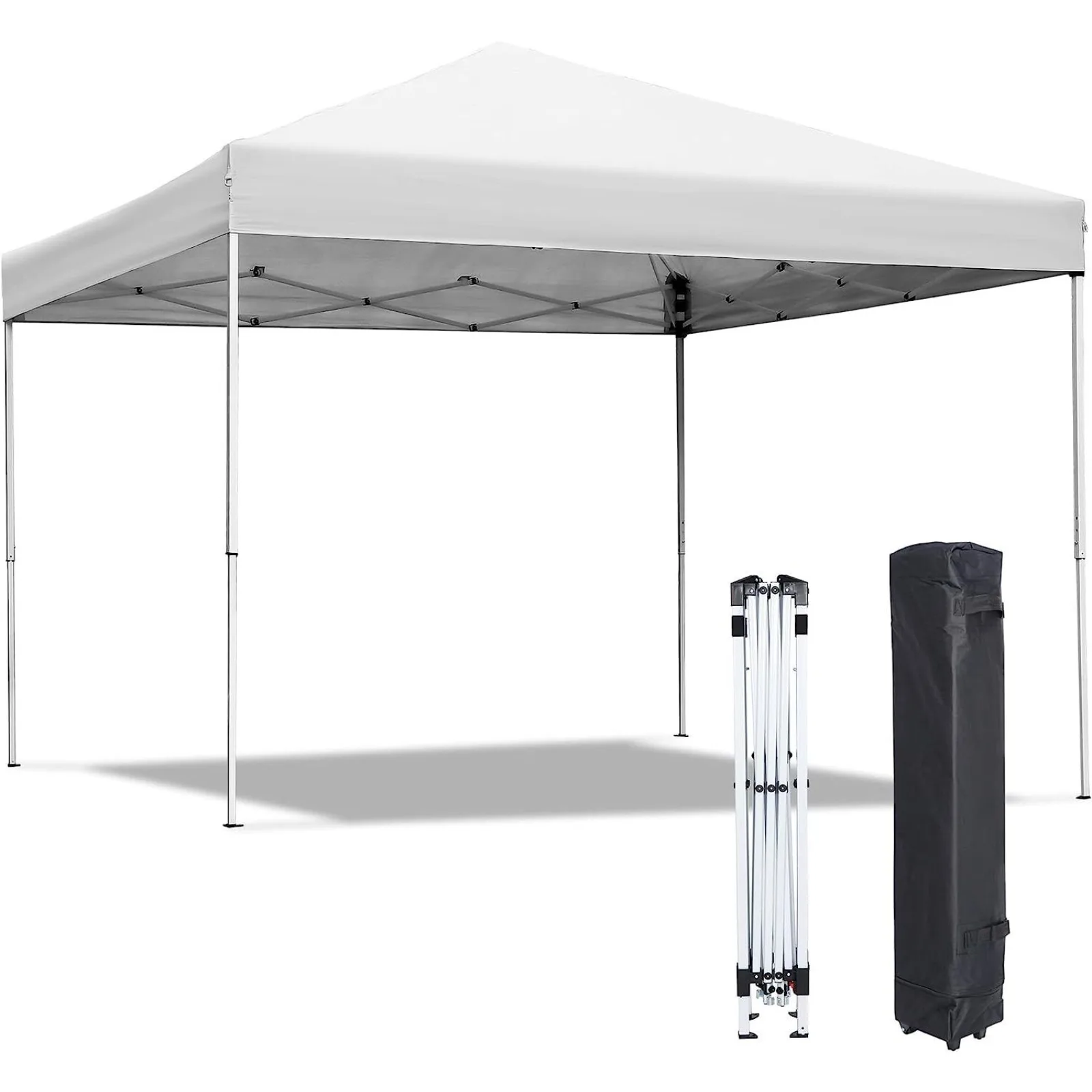 US 10x10 Pop Up Canopy Tent Adjustable Straight Leg Heights with Wheeled Bag Ropes