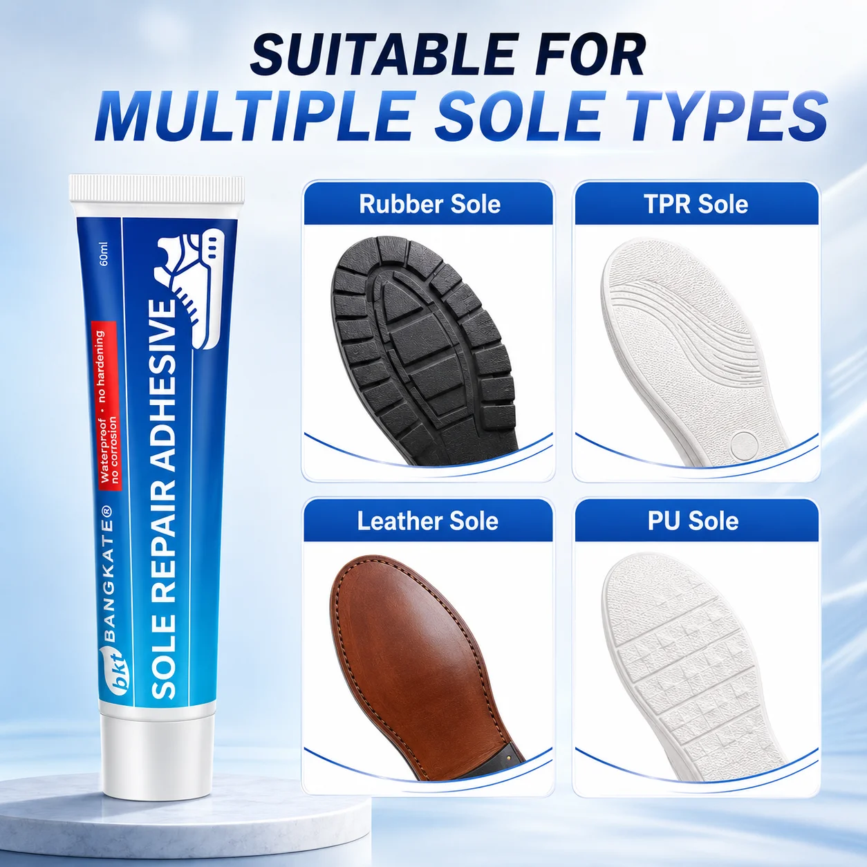 Sole Repair Adhesive 60mL, Waterproof Flexible Shoe Glue for Rubber, Leather, PU and TPR Soles, with Applicator and Sanding Disc view 4